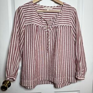 Xirena Red & Cream Stripe 100% Cotton Peasant Top XS/Small Relaxed Fit Made USA